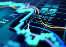 close up shot of a digital stock market tracking graph follwing a recent crash in prices. Bear market 3D illustration